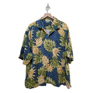 Pusser's Island Reserve Silk Floral Hawaiian Casual Button Down Shirt Sz XL